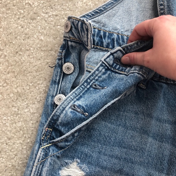 Arizona Jean Co. Denim Distressed Overalls Size Medium - Picture 2 of 10